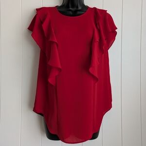 Red Ruffle Sleeve Blouse
